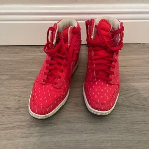 Red Nike sky hi dunk sneakers